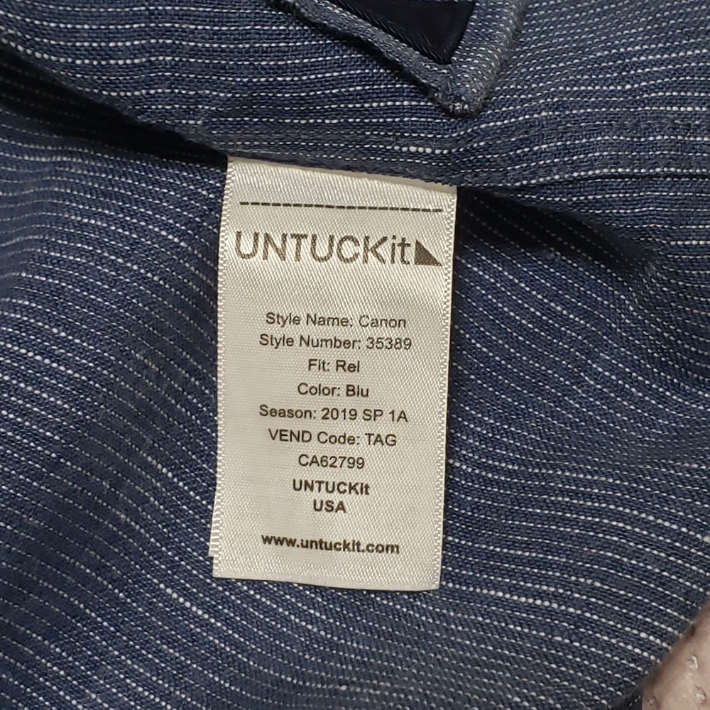 UNTUCKit Canon Linen Shirt Blue Stripe Short Sleeve Relaxed Fit Mens XXL - Picture 5 of 10